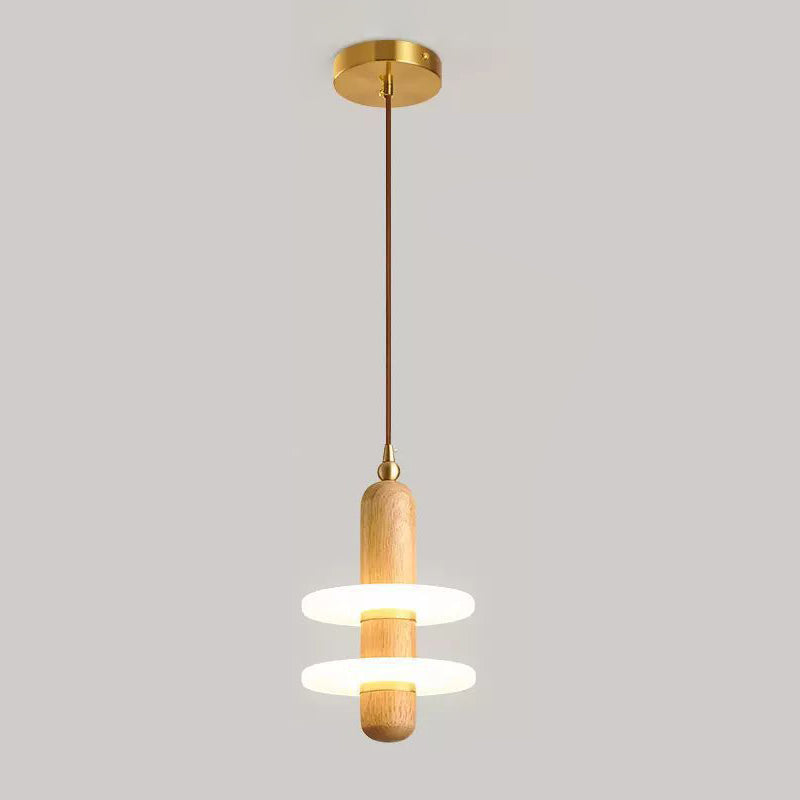 Contemporary Nordic Rubber Wood Acrylic Disc Shade LED Pendant Light For Living Room