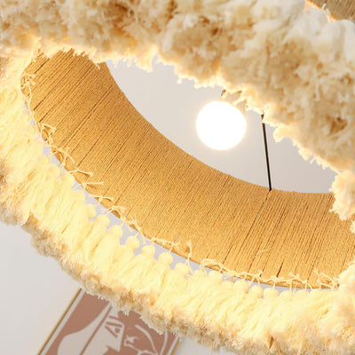 Contemporary Boho Hemp Rope Braiding Tassel Cylinder 1-Light Pendant Light For Living Room