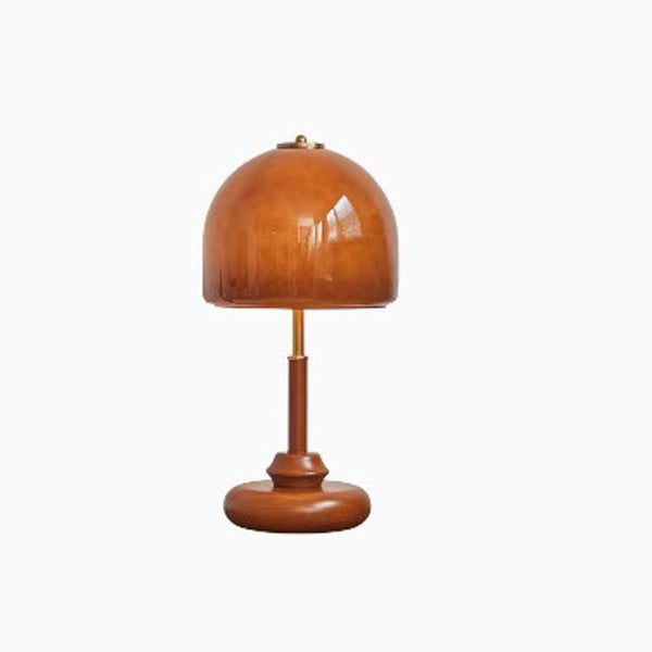 Traditional French Glass Dome Shade Solid Wood Base 1-Light Table Lamp For Bedroom