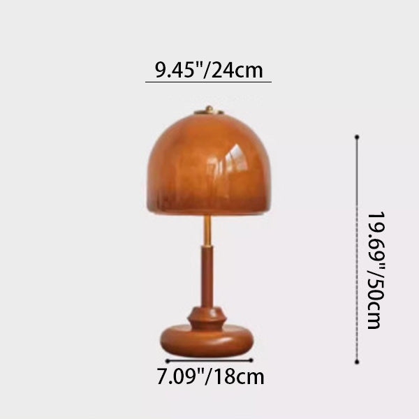 Traditional French Glass Dome Shade Solid Wood Base 1-Light Table Lamp For Bedroom