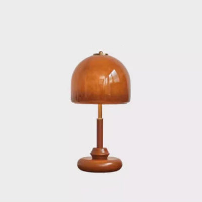 Traditional French Glass Dome Shade Solid Wood Base 1-Light Table Lamp For Bedroom