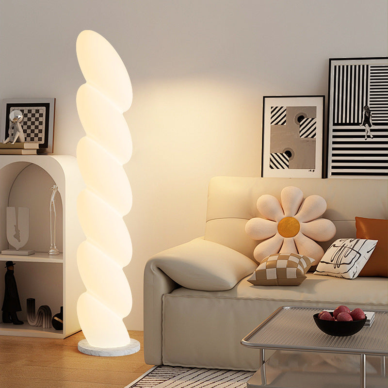 Contemporary Nordic Spiral Elliptical PE Shade Marble Base LED Standing Floor Lamp For Home Office