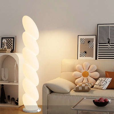 Contemporary Nordic Spiral Elliptical PE Shade Marble Base LED Standing Floor Lamp For Home Office