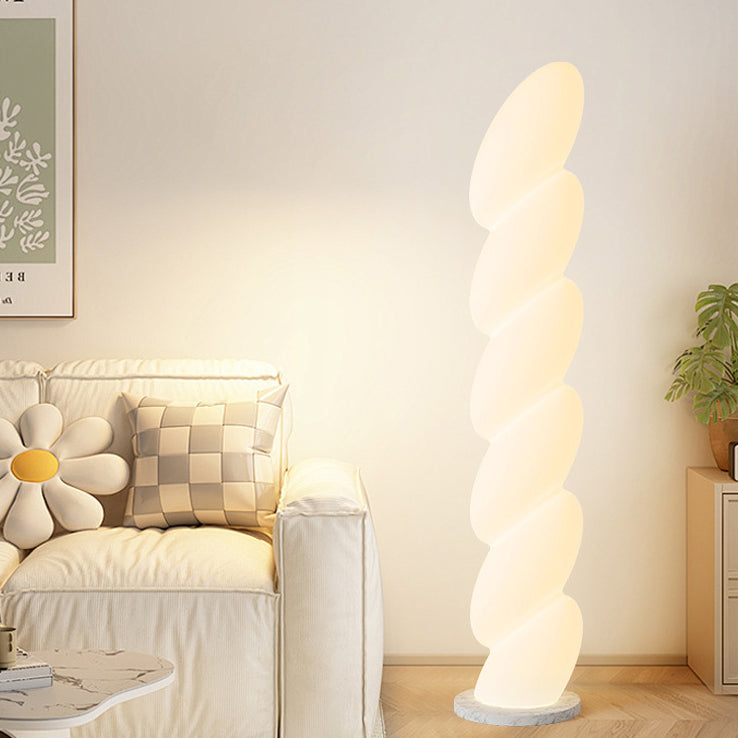 Contemporary Nordic Spiral Elliptical PE Shade Marble Base LED Standing Floor Lamp For Home Office