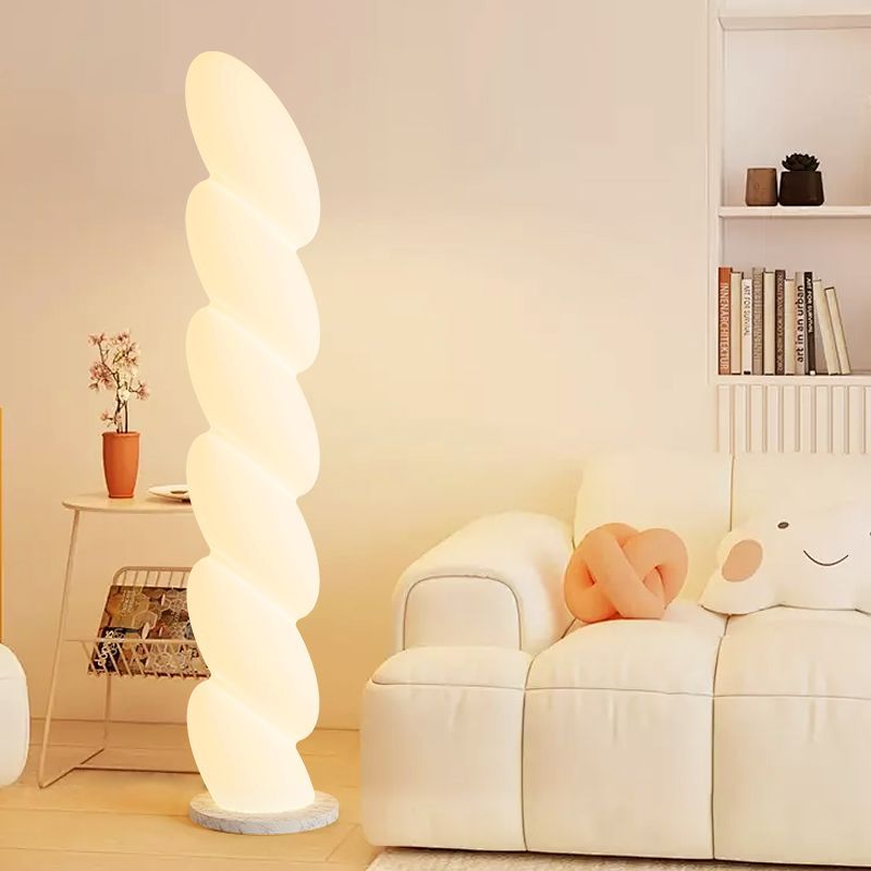 Contemporary Nordic Spiral Elliptical PE Shade Marble Base LED Standing Floor Lamp For Home Office