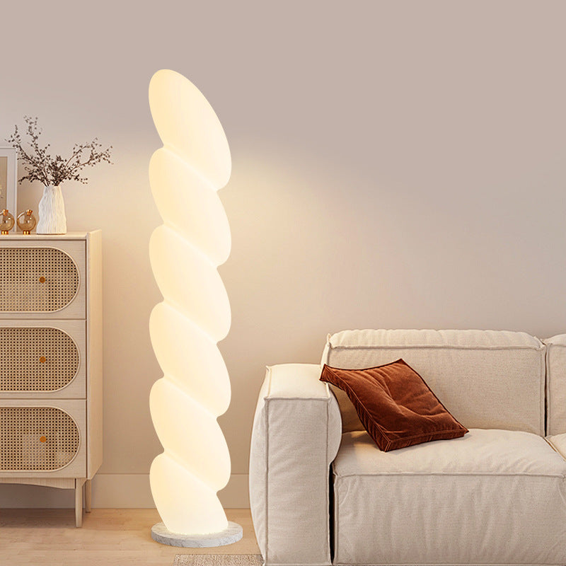 Contemporary Nordic Spiral Elliptical PE Shade Marble Base LED Standing Floor Lamp For Home Office