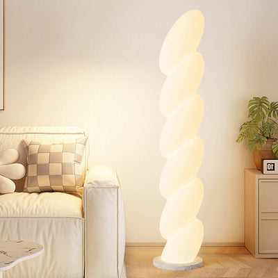 Contemporary Nordic Spiral Elliptical PE Shade Marble Base LED Standing Floor Lamp For Home Office