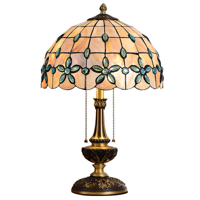 Contemporary Luxury Shell Dome Shade Full Copper Carved Base 2-Light Table Lamp For Home Office