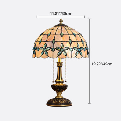 Contemporary Luxury Shell Dome Shade Full Copper Carved Base 2-Light Table Lamp For Home Office