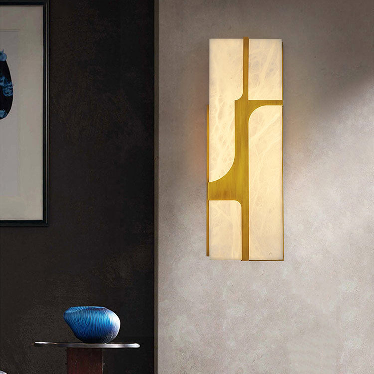 Contemporary Luxury Imitation Marble Rectangle Shade Stainless Steel LED Wall Sconce Lamp For Living Room