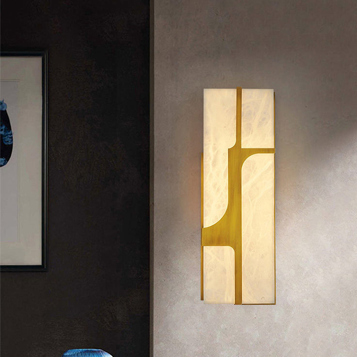 Contemporary Luxury Imitation Marble Rectangle Shade Stainless Steel LED Wall Sconce Lamp For Living Room