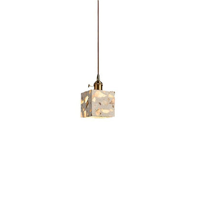 Traditional Japanese Spherical Terrazzo Shade Wood 1-Light Pendant Light For Living Room