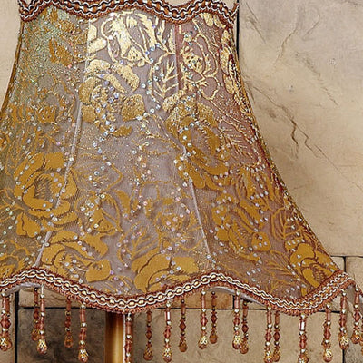 Traditional European Palace Lace Fabric Tassel Shade Carved Resin Base 1-Light Table Lamp For Study