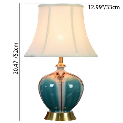 Traditional Chinese Pleated Fabric Shade Ceramic Vase Base 1-Light Table Lamp For Study