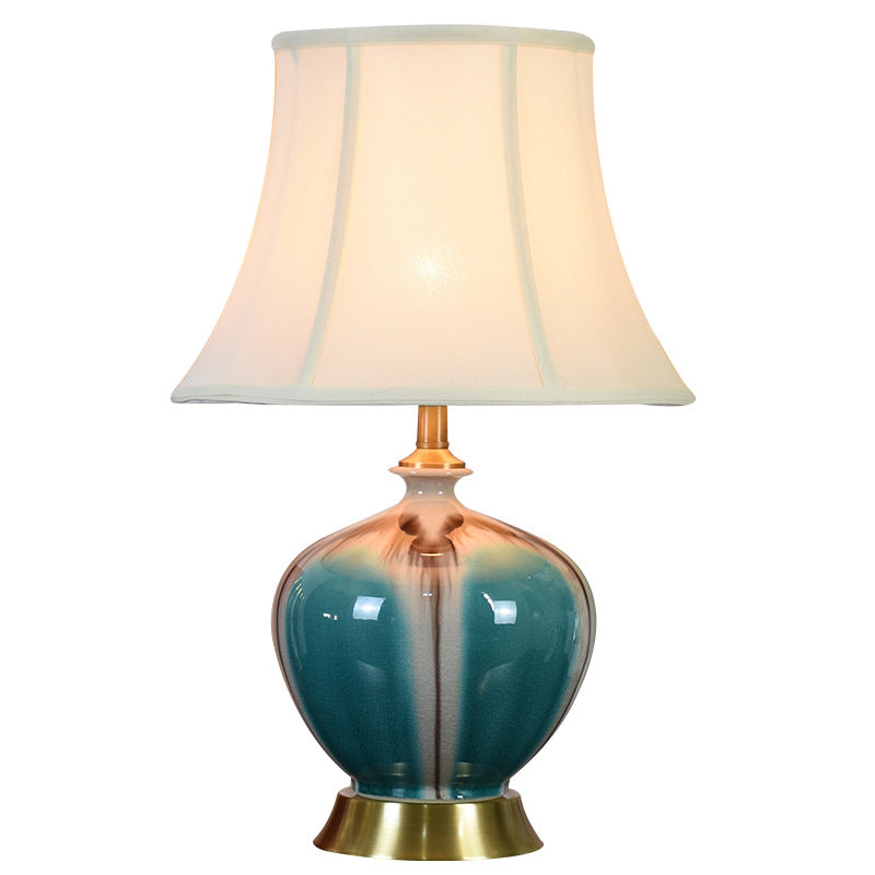 Traditional Chinese Pleated Fabric Shade Ceramic Vase Base 1-Light Table Lamp For Study