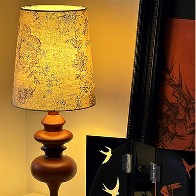 Traditional French Fabric Cylinder Shade Solid Wood Base 1-Light Table Lamp For Study