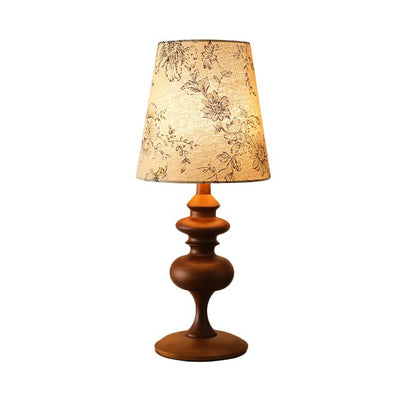 Traditional French Fabric Cylinder Shade Solid Wood Base 1-Light Table Lamp For Study