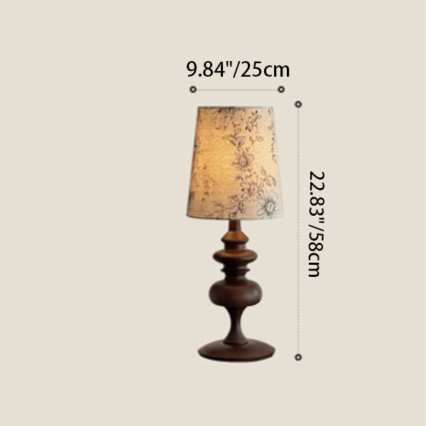 Traditional French Fabric Cylinder Shade Solid Wood Base 1-Light Table Lamp For Study