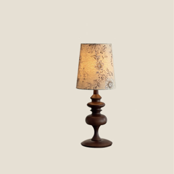 Traditional French Fabric Cylinder Shade Solid Wood Base 1-Light Table Lamp For Study