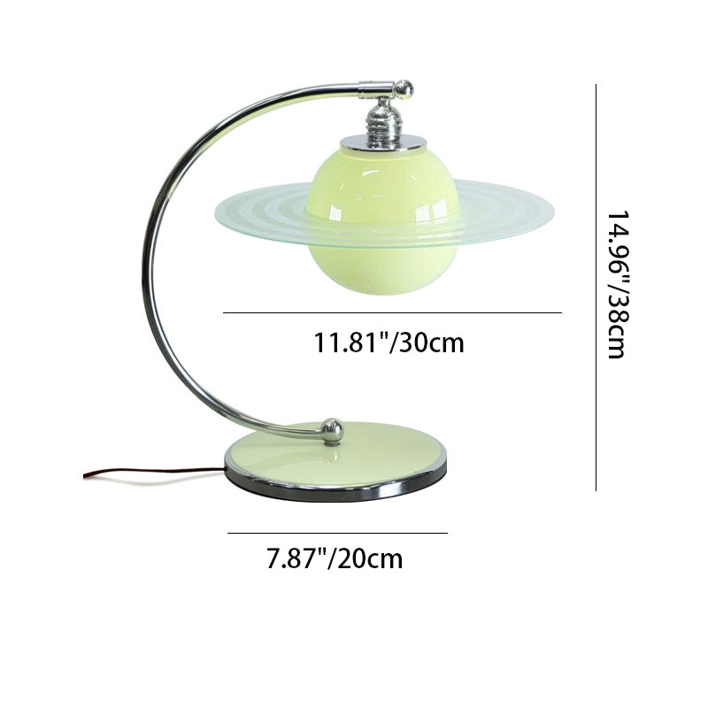 Contemporary Nordic Glass Planet Hardware Arc Rod 1-Light Table Lamp For Bedroom