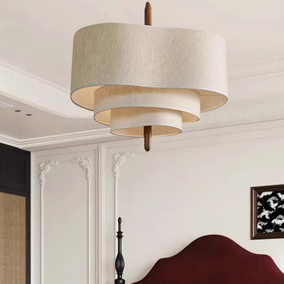 Traditional French Corrugated Fabric Shade Solid Wood 1-Light Pendant Light For Living Room