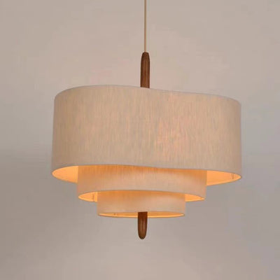 Traditional French Corrugated Fabric Shade Solid Wood 1-Light Pendant Light For Living Room