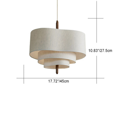 Traditional French Corrugated Fabric Shade Solid Wood 1-Light Pendant Light For Living Room