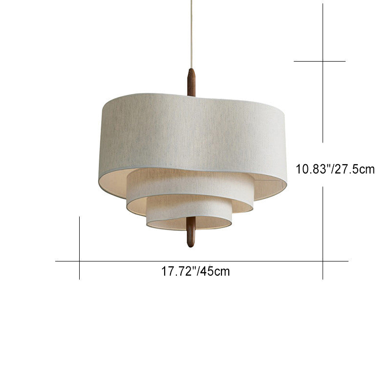 Traditional French Corrugated Fabric Shade Solid Wood 1-Light Pendant Light For Living Room