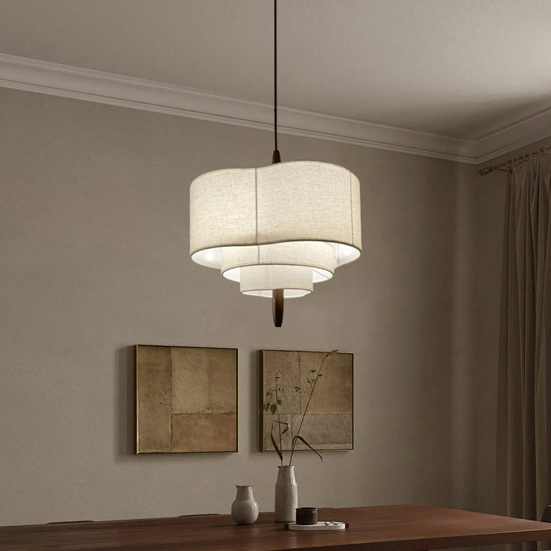 Traditional French Corrugated Fabric Shade Solid Wood 1-Light Pendant Light For Living Room