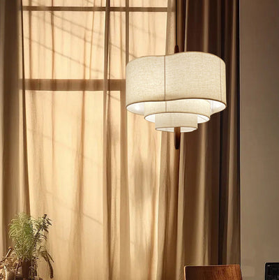 Traditional French Corrugated Fabric Shade Solid Wood 1-Light Pendant Light For Living Room