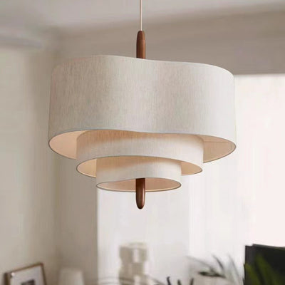 Traditional French Corrugated Fabric Shade Solid Wood 1-Light Pendant Light For Living Room