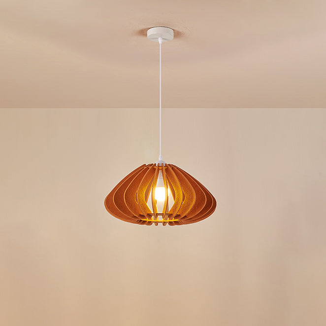 Traditional Japanese Felt Fabric Round Shade 1-Light Pendant Light For Living Room