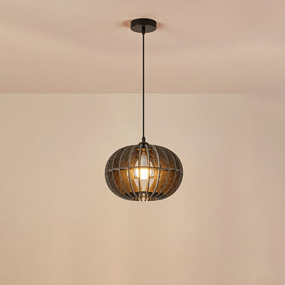 Traditional Japanese Felt Fabric Round Shade 1-Light Pendant Light For Living Room