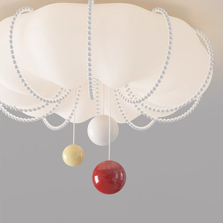 Contemporary Nordic Cream Pumpkin PE Shade Iron Ball LED Flush Mount Ceiling Light For Bedroom