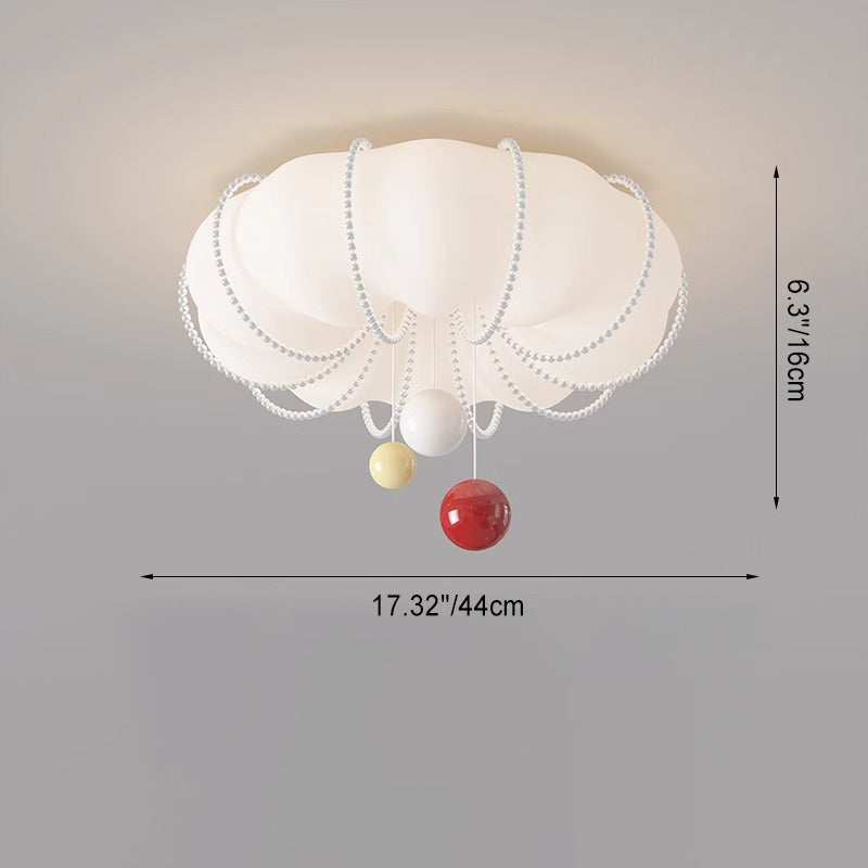 Contemporary Nordic Cream Pumpkin PE Shade Iron Ball LED Flush Mount Ceiling Light For Bedroom