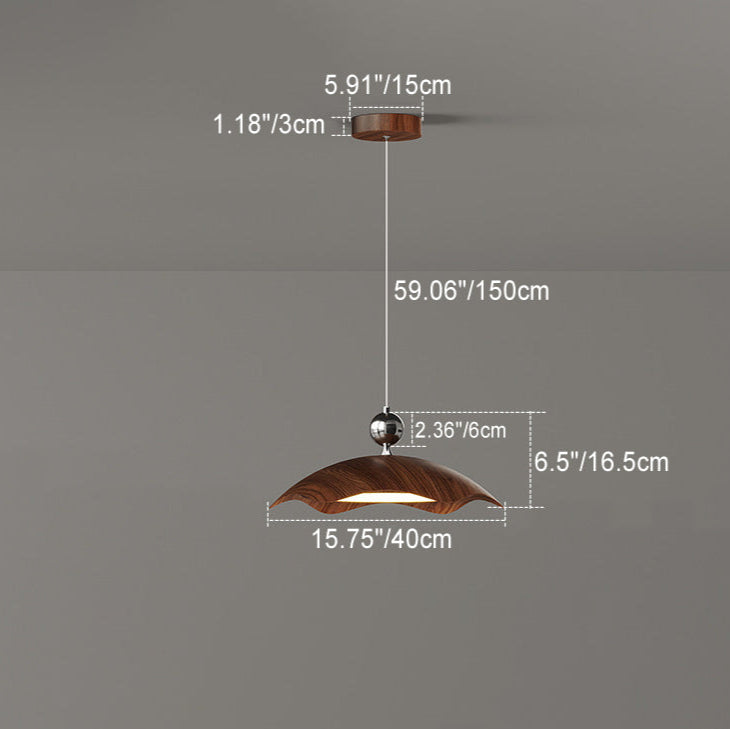 Zeitgenössische nordische Eisen-Imitation Holzmaserung runde LED-Schwenkarm-Pendelleuchte für Wohnzimmer 