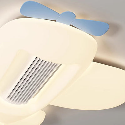 Contemporary Creative Cartoon Airplane Cloud PE Shade LED Kids Flush Mount Ceiling Invisible Bladeless Fan Light For Bedroom