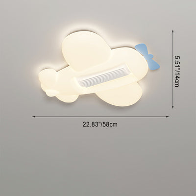 Contemporary Creative Cartoon Airplane Cloud PE Shade LED Kids Flush Mount Ceiling Invisible Bladeless Fan Light For Bedroom