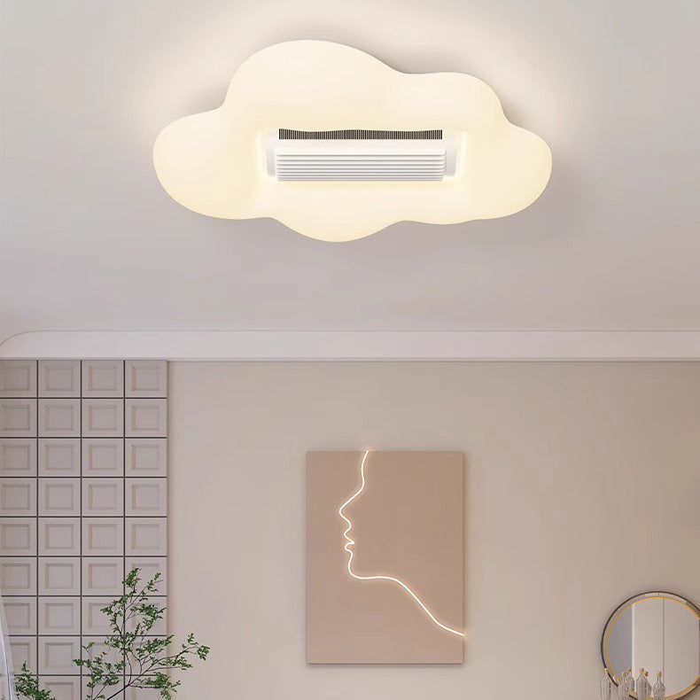 Contemporary Creative Cartoon Airplane Cloud PE Shade LED Kids Flush Mount Ceiling Invisible Bladeless Fan Light For Bedroom