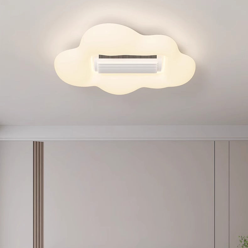 Contemporary Creative Cartoon Airplane Cloud PE Shade LED Kids Flush Mount Ceiling Invisible Bladeless Fan Light For Bedroom