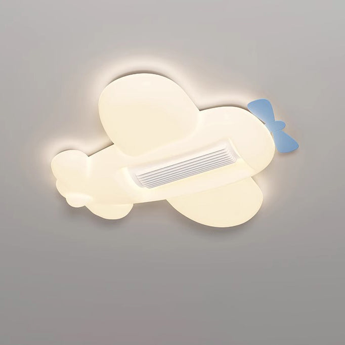 Contemporary Creative Cartoon Airplane Cloud PE Shade LED Kids Flush Mount Ceiling Invisible Bladeless Fan Light For Bedroom