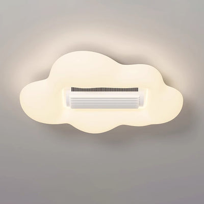 Contemporary Creative Cartoon Airplane Cloud PE Shade LED Kids Flush Mount Ceiling Invisible Bladeless Fan Light For Bedroom