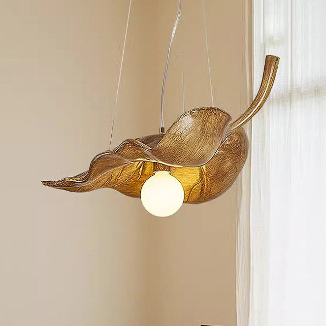 Contemporary Creative Fiberglass Leaf Texture Design 1-Light Pendant Light For Living Room