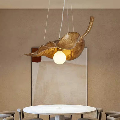 Contemporary Creative Fiberglass Leaf Texture Design 1-Light Pendant Light For Living Room