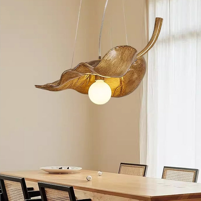 Contemporary Creative Fiberglass Leaf Texture Design 1-Light Pendant Light For Living Room