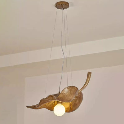 Contemporary Creative Fiberglass Leaf Texture Design 1-Light Pendant Light For Living Room