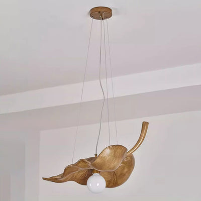 Contemporary Creative Fiberglass Leaf Texture Design 1-Light Pendant Light For Living Room