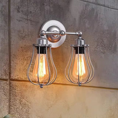 Contemporary Industrial Iron Frame Gourd Shade 1/2-Light Wall Sconce Lamp For Living Room