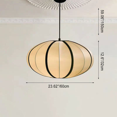 Traditional Japanese Round Fabric Lantern Shade Iron 5-Light Pendant Light For Living Room