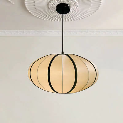 Traditional Japanese Round Fabric Lantern Shade Iron 5-Light Pendant Light For Living Room